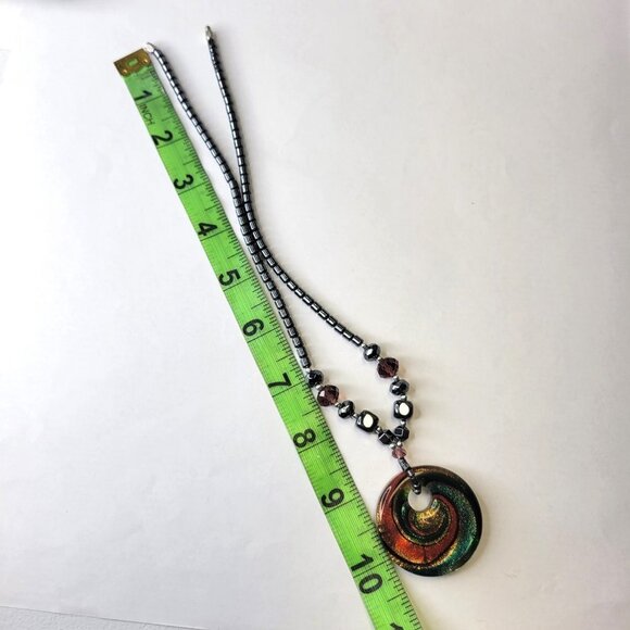 Hematite Necklace Murano Glass Rainbow Twirl Pendant - Picture 8 of 11